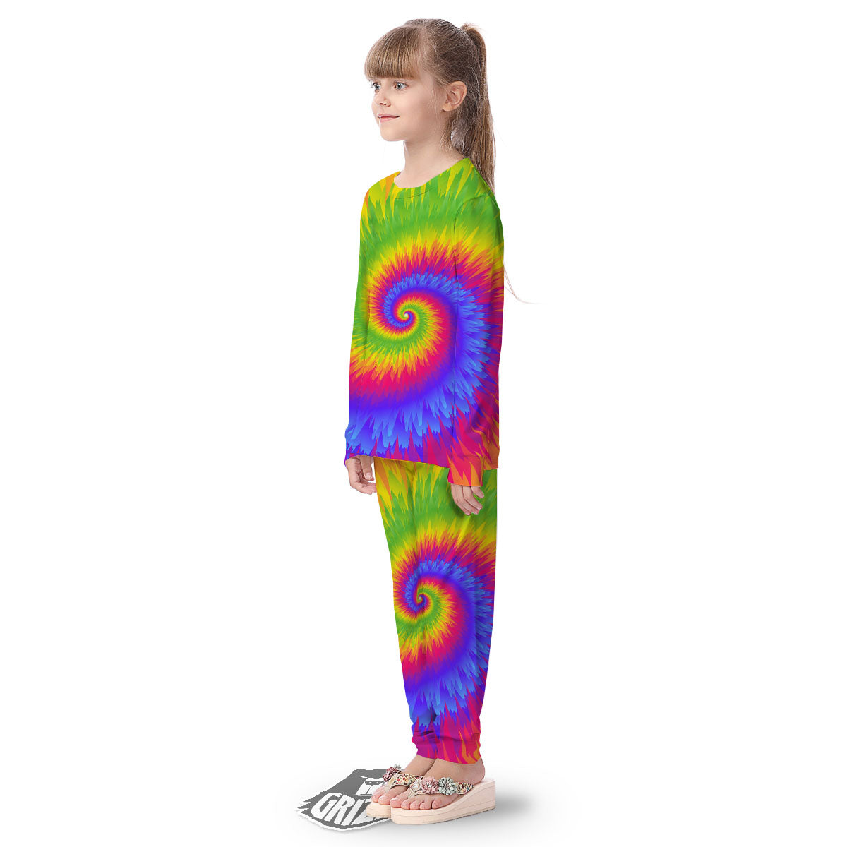 Swirl Rainbow Psychedelic Print Kid's Pajamas-grizzshop