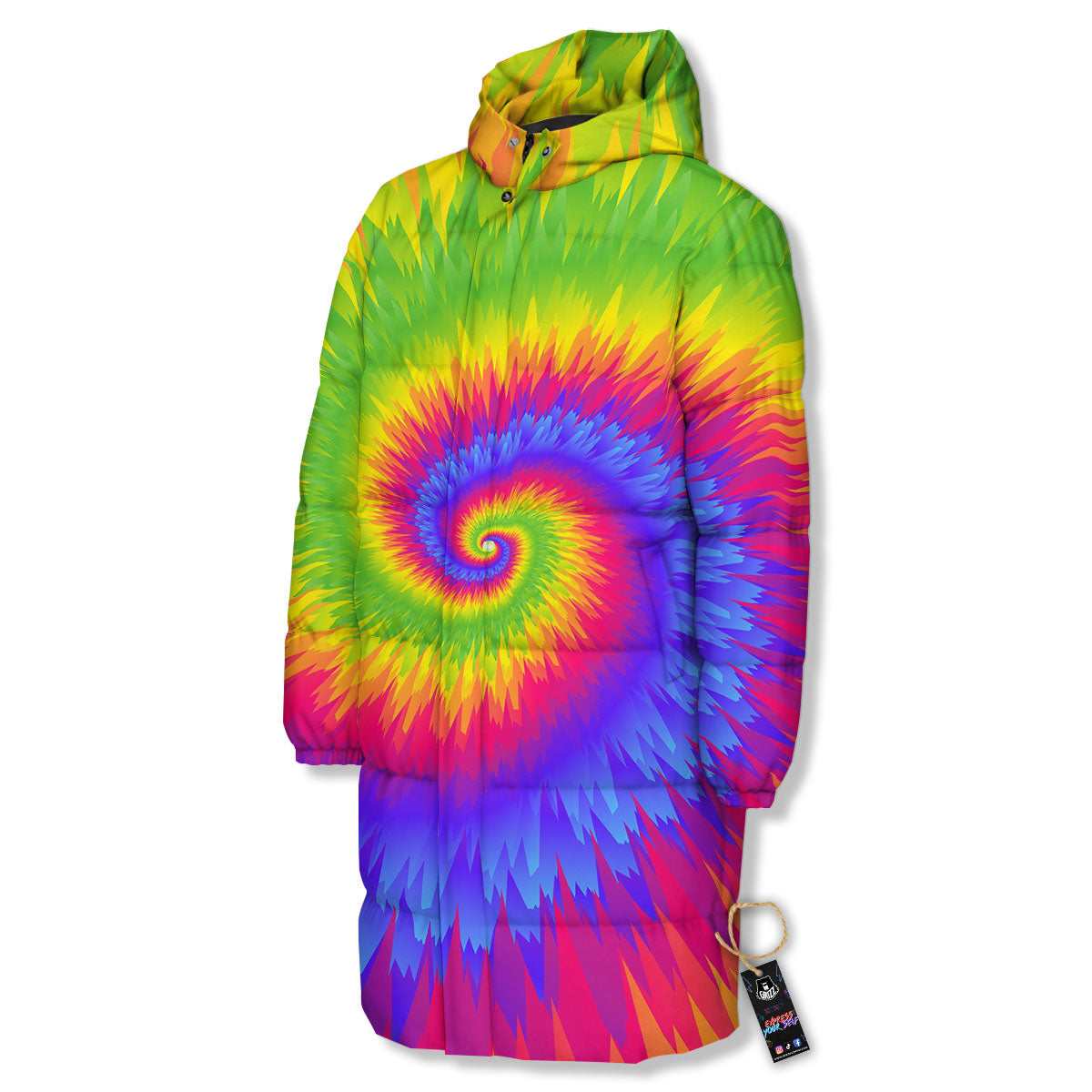 Swirl Rainbow Psychedelic Print Long Down Jacket-grizzshop