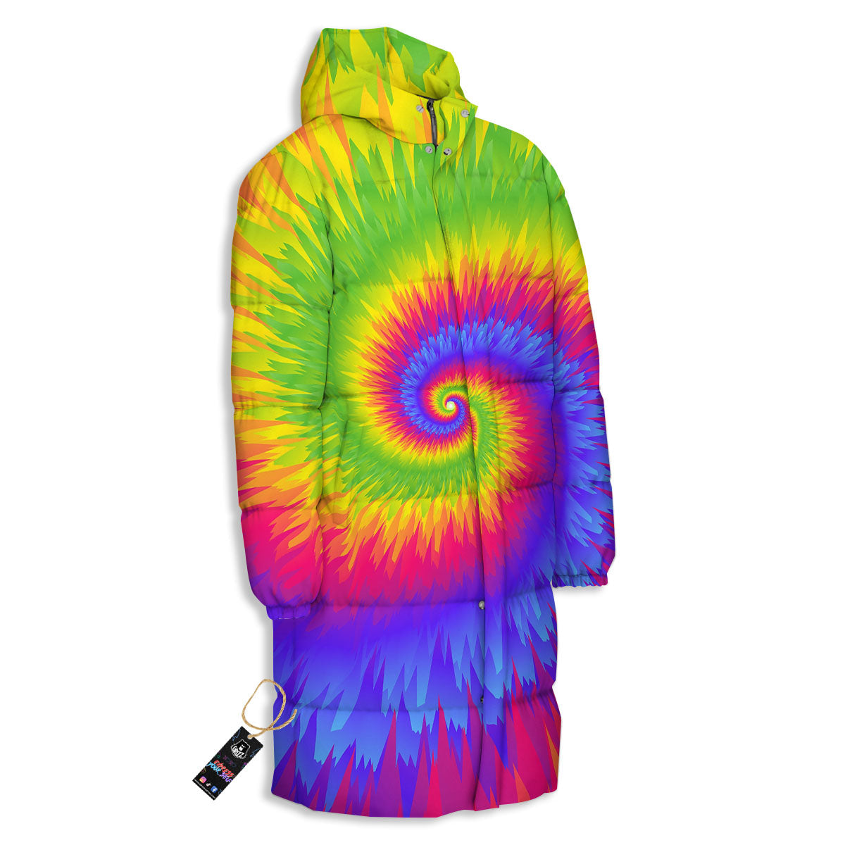 Swirl Rainbow Psychedelic Print Long Down Jacket-grizzshop