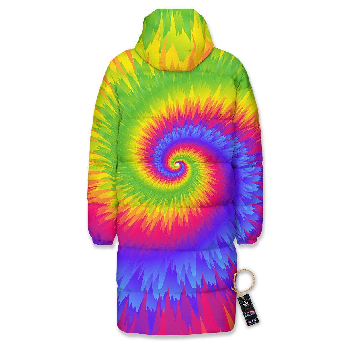 Swirl Rainbow Psychedelic Print Long Down Jacket-grizzshop