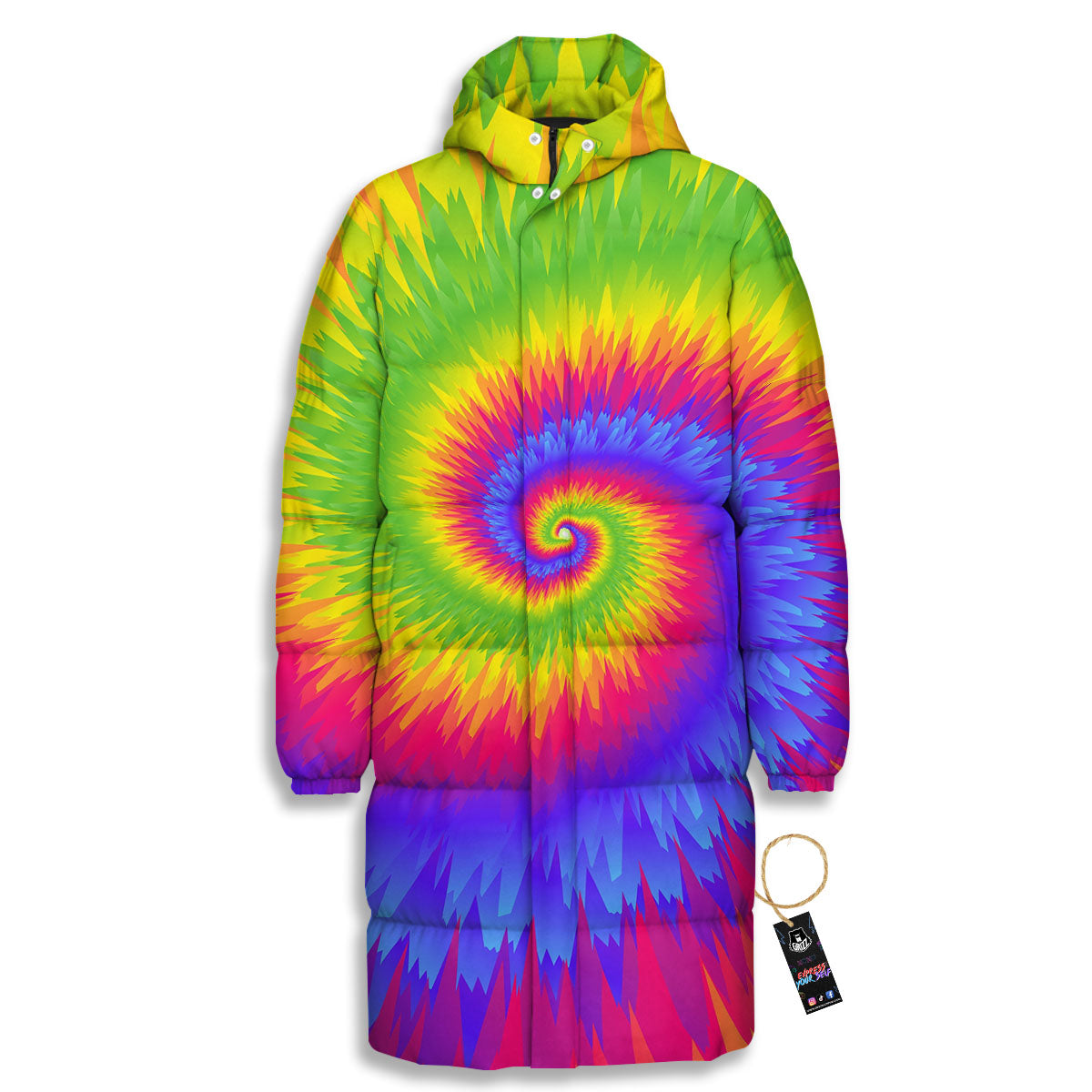 Swirl Rainbow Psychedelic Print Long Down Jacket-grizzshop