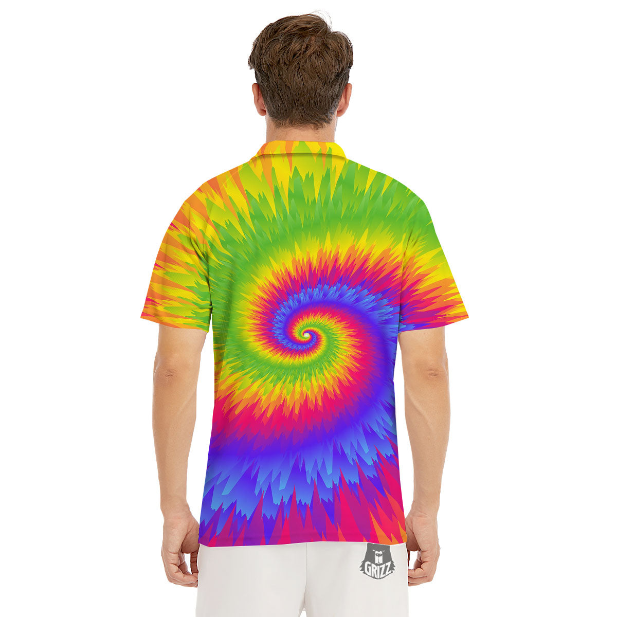 Swirl Rainbow Psychedelic Print Men's Golf Shirts-grizzshop