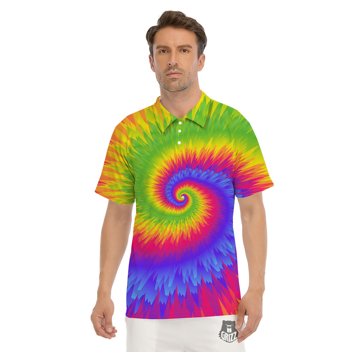 Swirl Rainbow Psychedelic Print Men's Golf Shirts-grizzshop