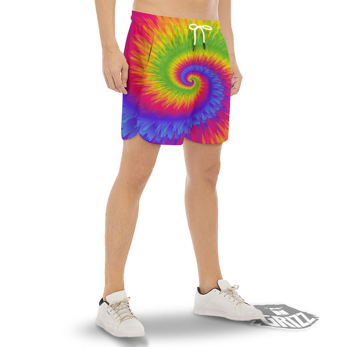 Swirl Rainbow Psychedelic Print Men's Gym Shorts-grizzshop