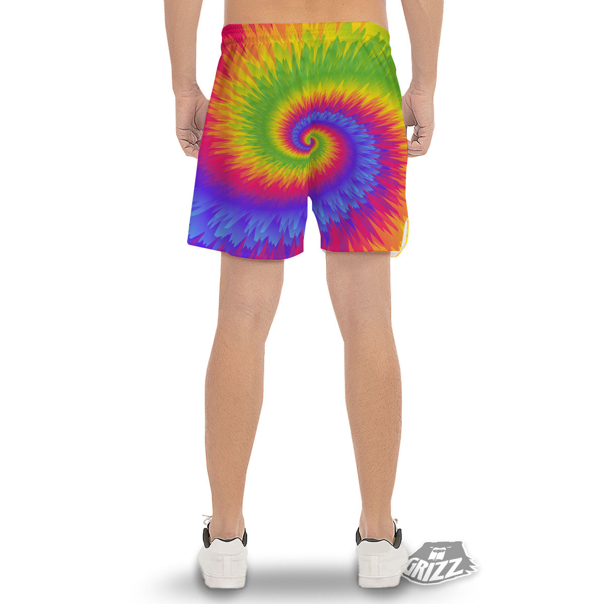 Swirl Rainbow Psychedelic Print Men's Gym Shorts-grizzshop
