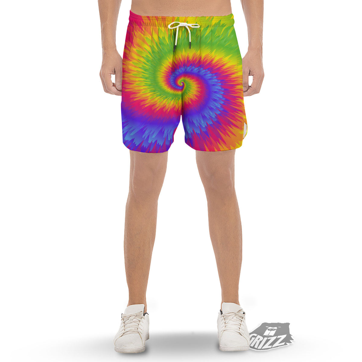 Swirl Rainbow Psychedelic Print Men's Gym Shorts-grizzshop