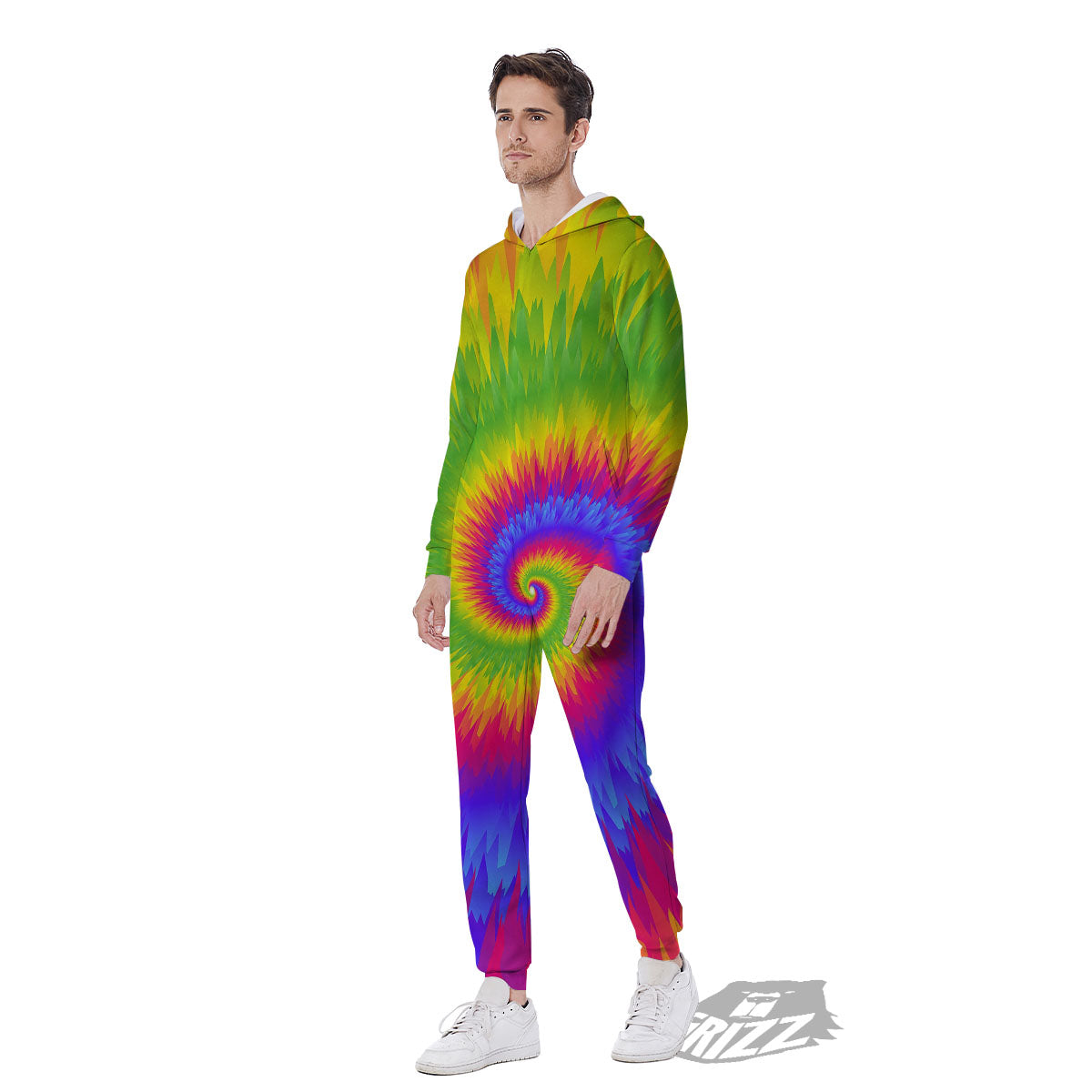 Swirl Rainbow Psychedelic Print Men's Jumpsuit-grizzshop