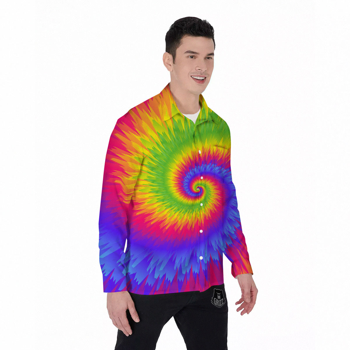 Swirl Rainbow Psychedelic Print Men's Long Sleeve Shirts-grizzshop