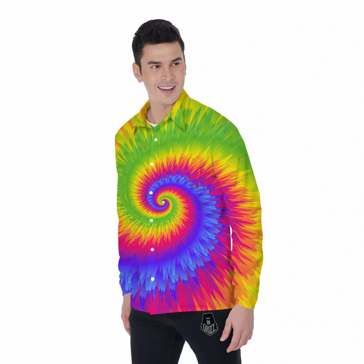 Swirl Rainbow Psychedelic Print Men's Long Sleeve Shirts-grizzshop