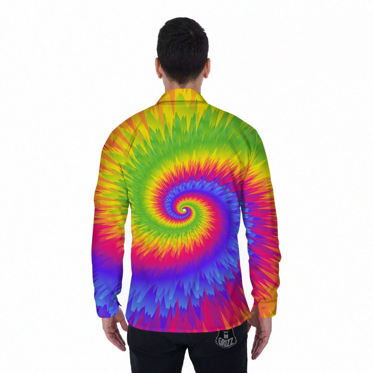 Swirl Rainbow Psychedelic Print Men's Long Sleeve Shirts-grizzshop
