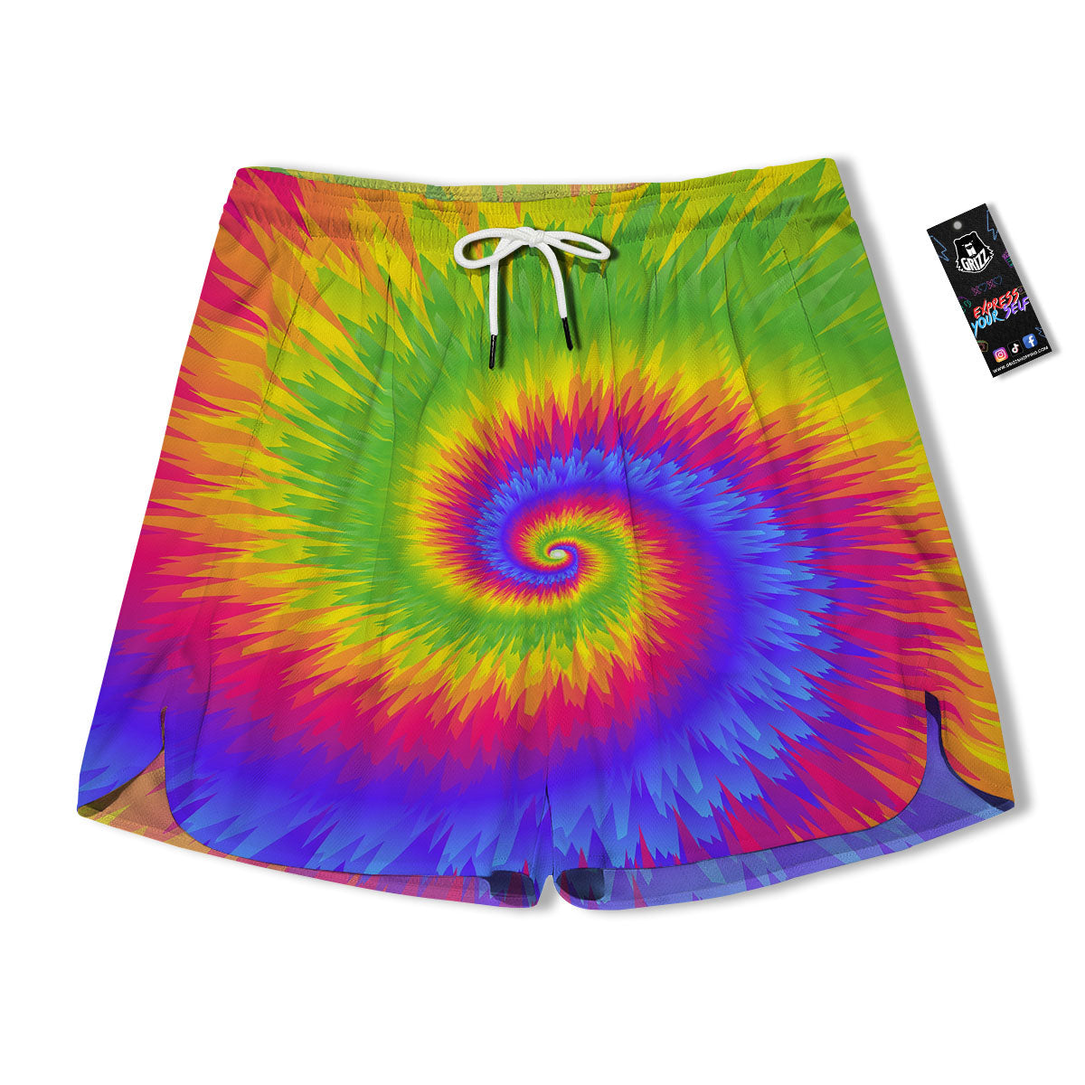 Swirl Rainbow Psychedelic Print Men's Running Shorts-grizzshop