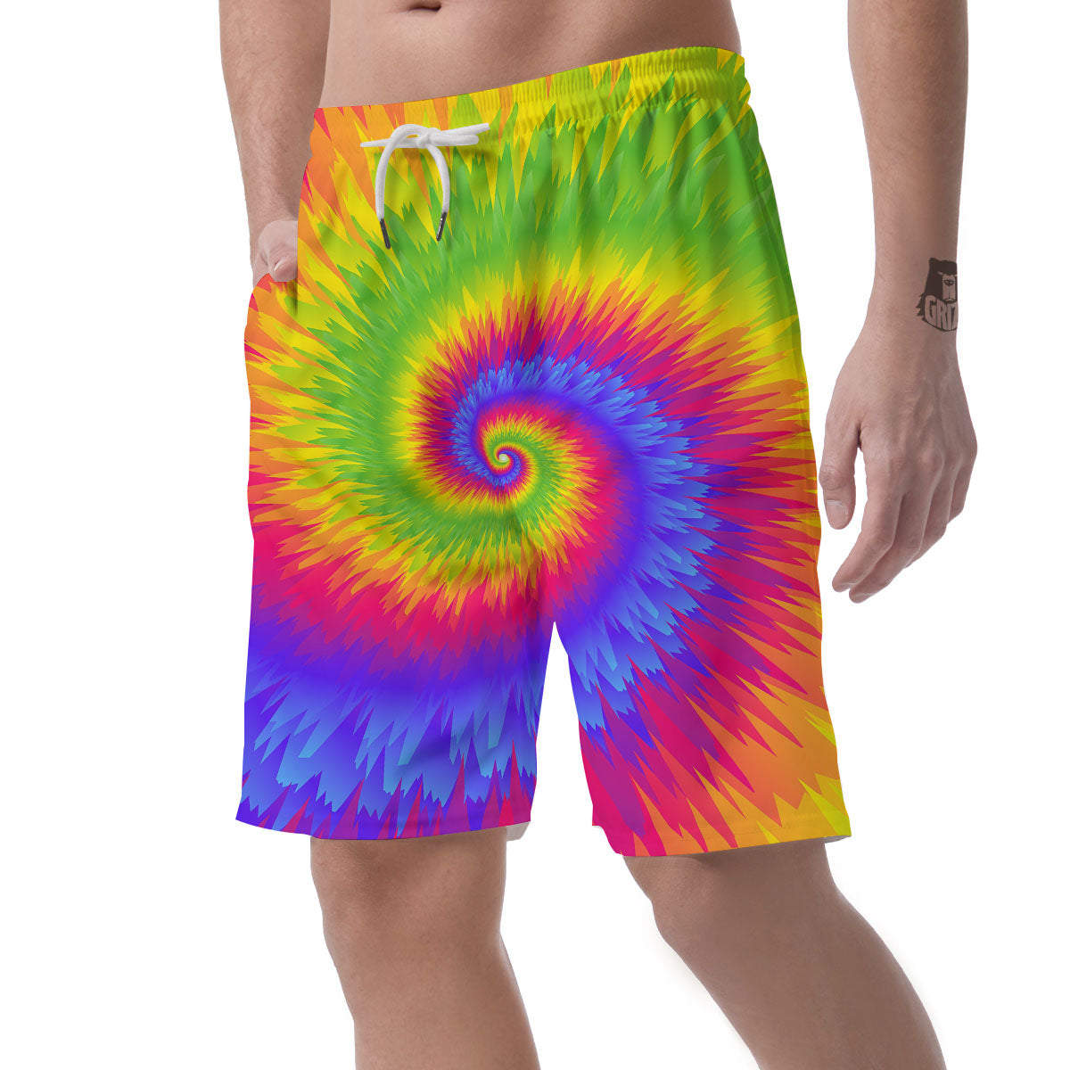 Swirl Rainbow Psychedelic Print Men's Shorts-grizzshop