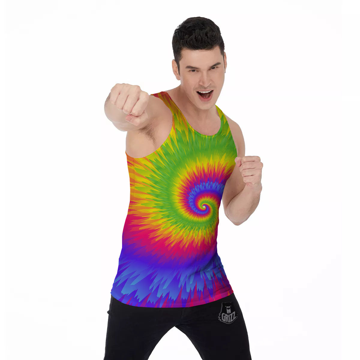 Swirl Rainbow Psychedelic Print Men's Tank Top-grizzshop