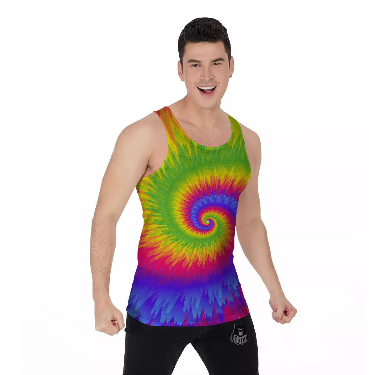 Swirl Rainbow Psychedelic Print Men's Tank Top-grizzshop