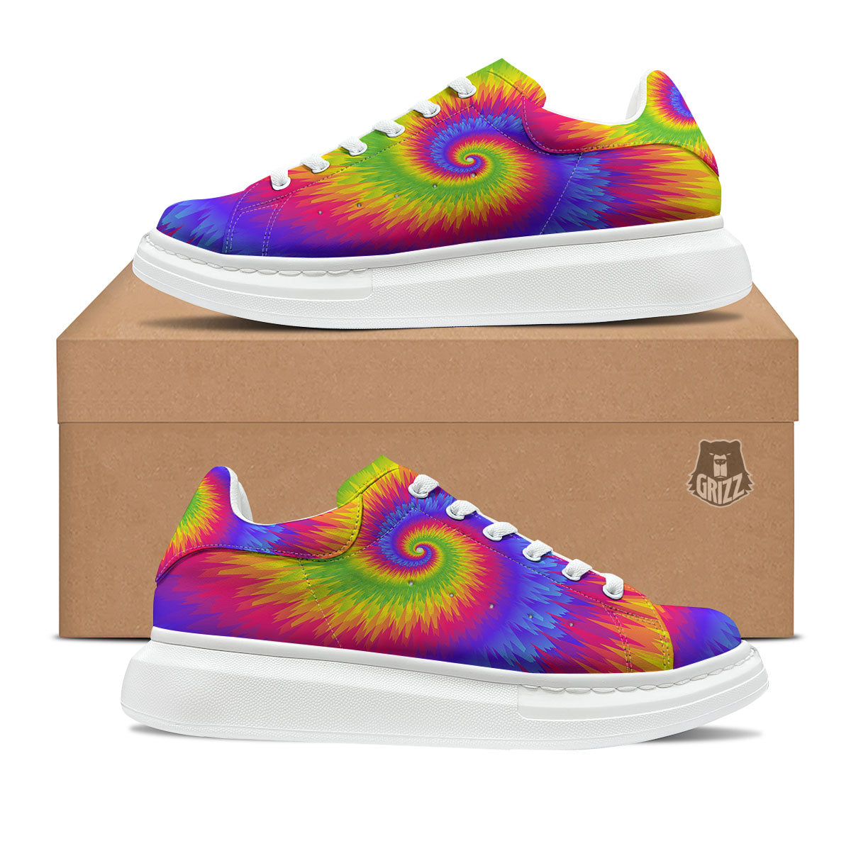 Swirl Rainbow Psychedelic Print Platform Shoes-grizzshop