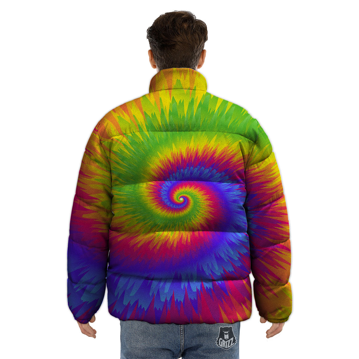 Swirl Rainbow Psychedelic Print Puffer Jacket-grizzshop
