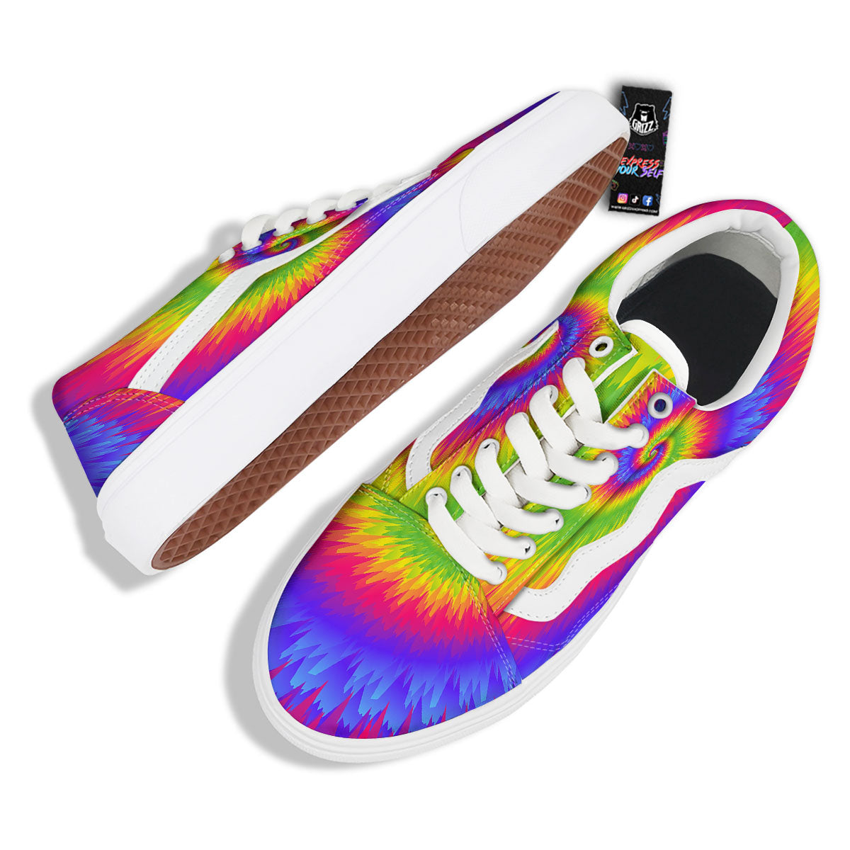Swirl Rainbow Psychedelic Print Skate Shoes-grizzshop