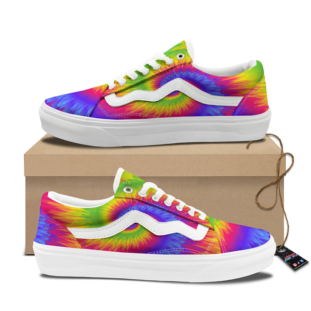 Swirl Rainbow Psychedelic Print Skate Shoes-grizzshop