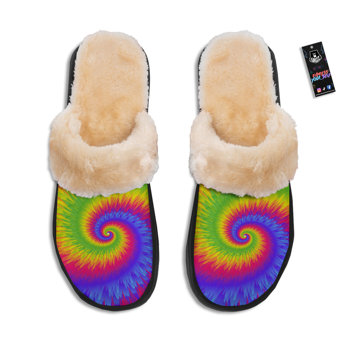 Swirl Rainbow Psychedelic Print Slippers-grizzshop