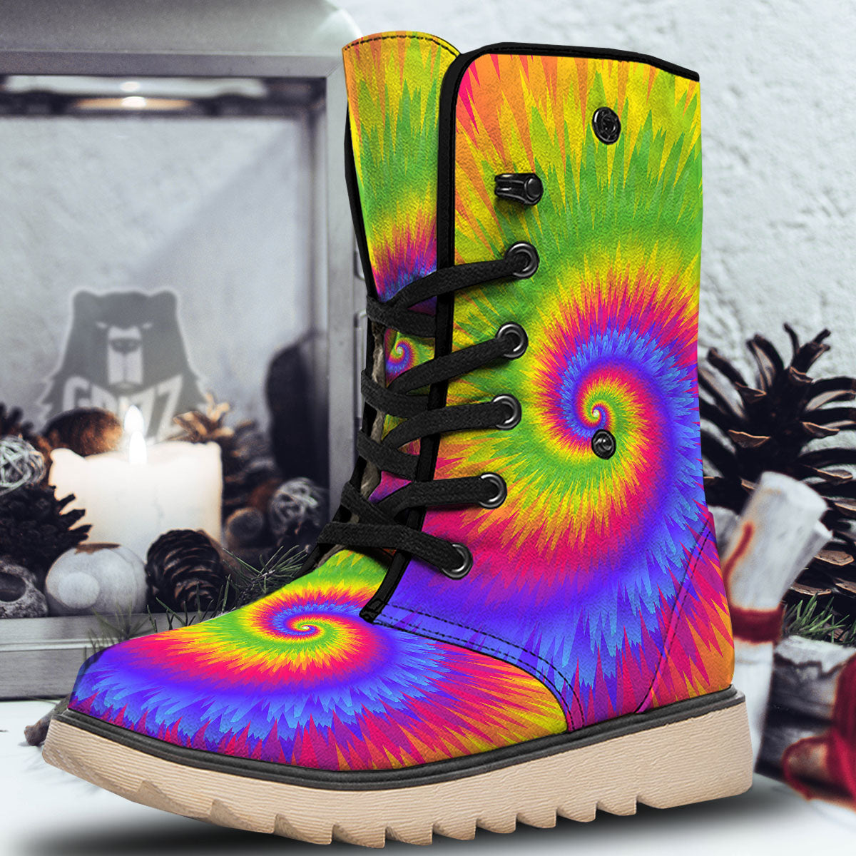 Swirl Rainbow Psychedelic Print Snow Boots-grizzshop