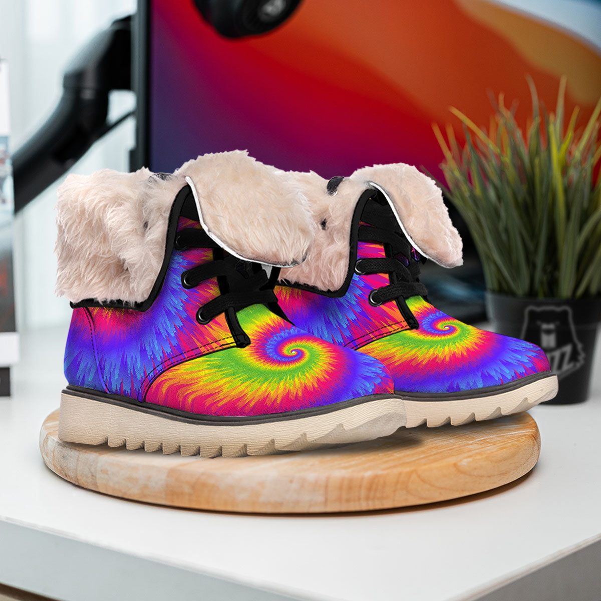 Swirl Rainbow Psychedelic Print Snow Boots-grizzshop