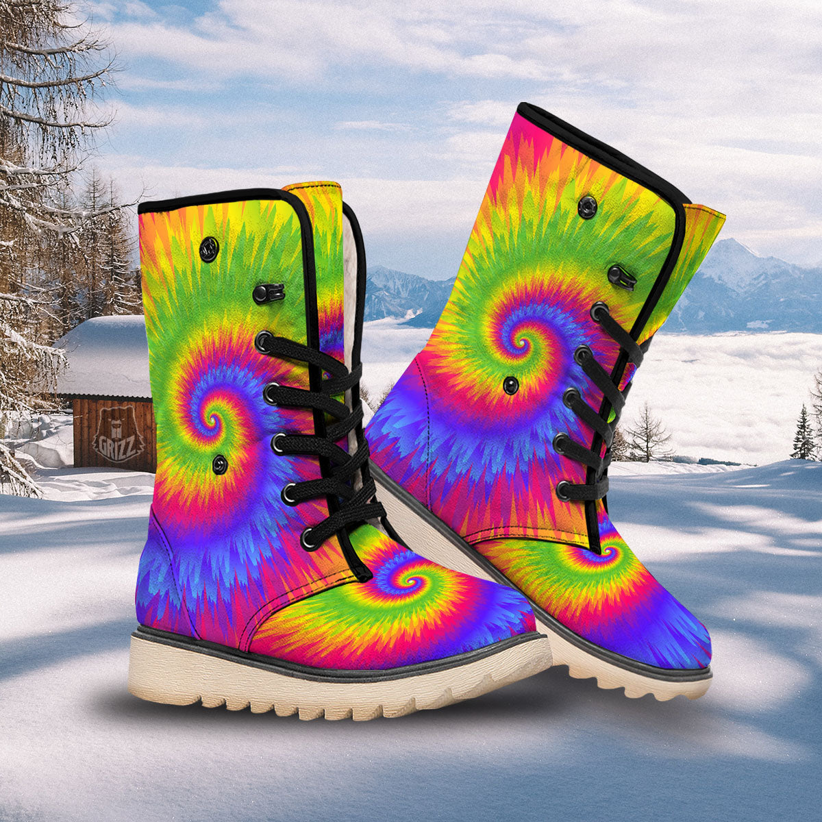 Swirl Rainbow Psychedelic Print Snow Boots-grizzshop