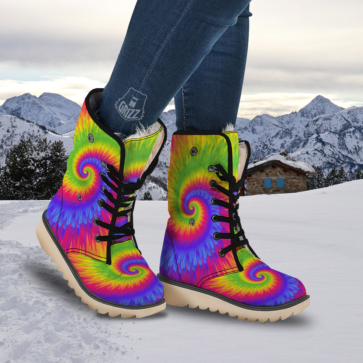 Swirl Rainbow Psychedelic Print Snow Boots-grizzshop