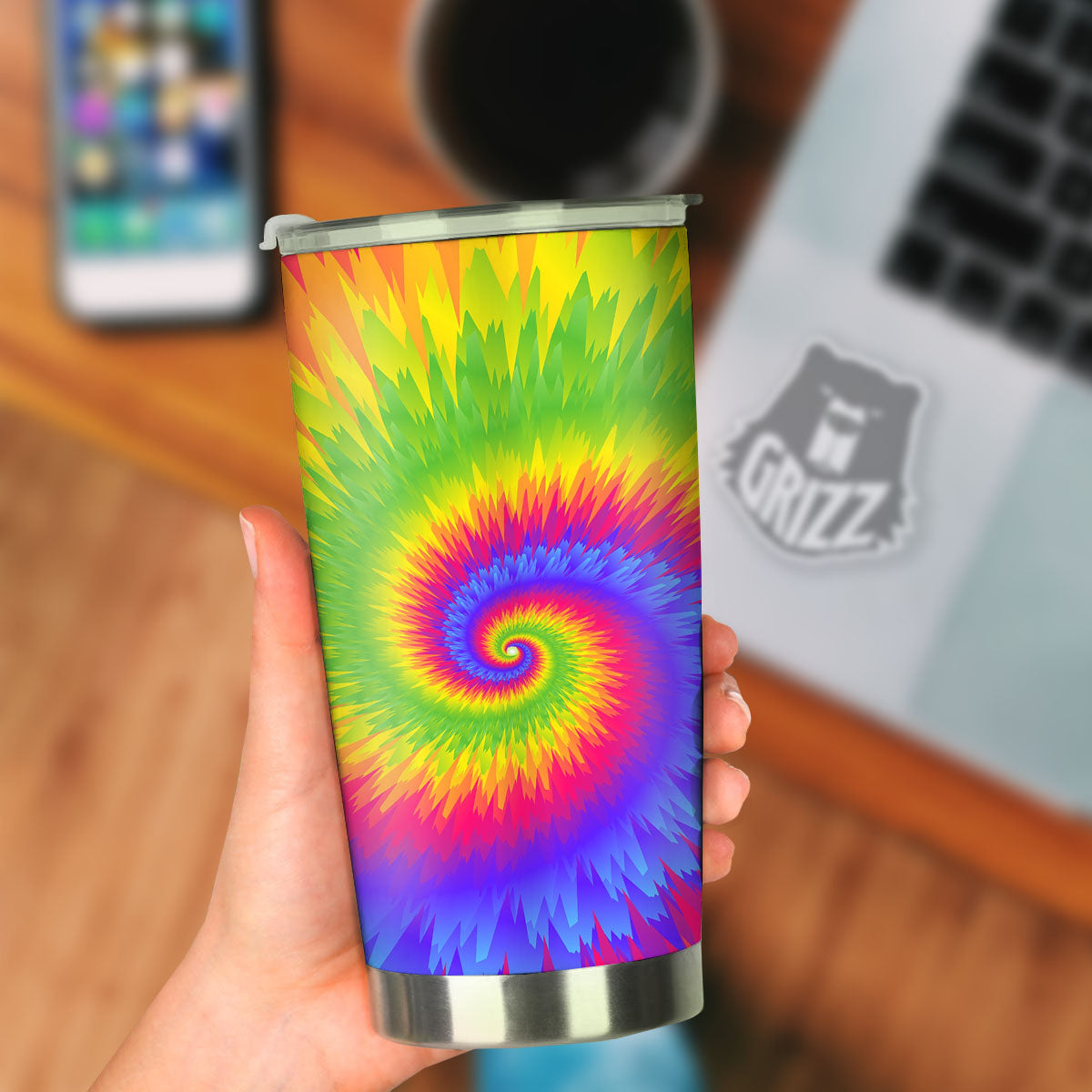 Swirl Rainbow Psychedelic Print Tumbler-grizzshop