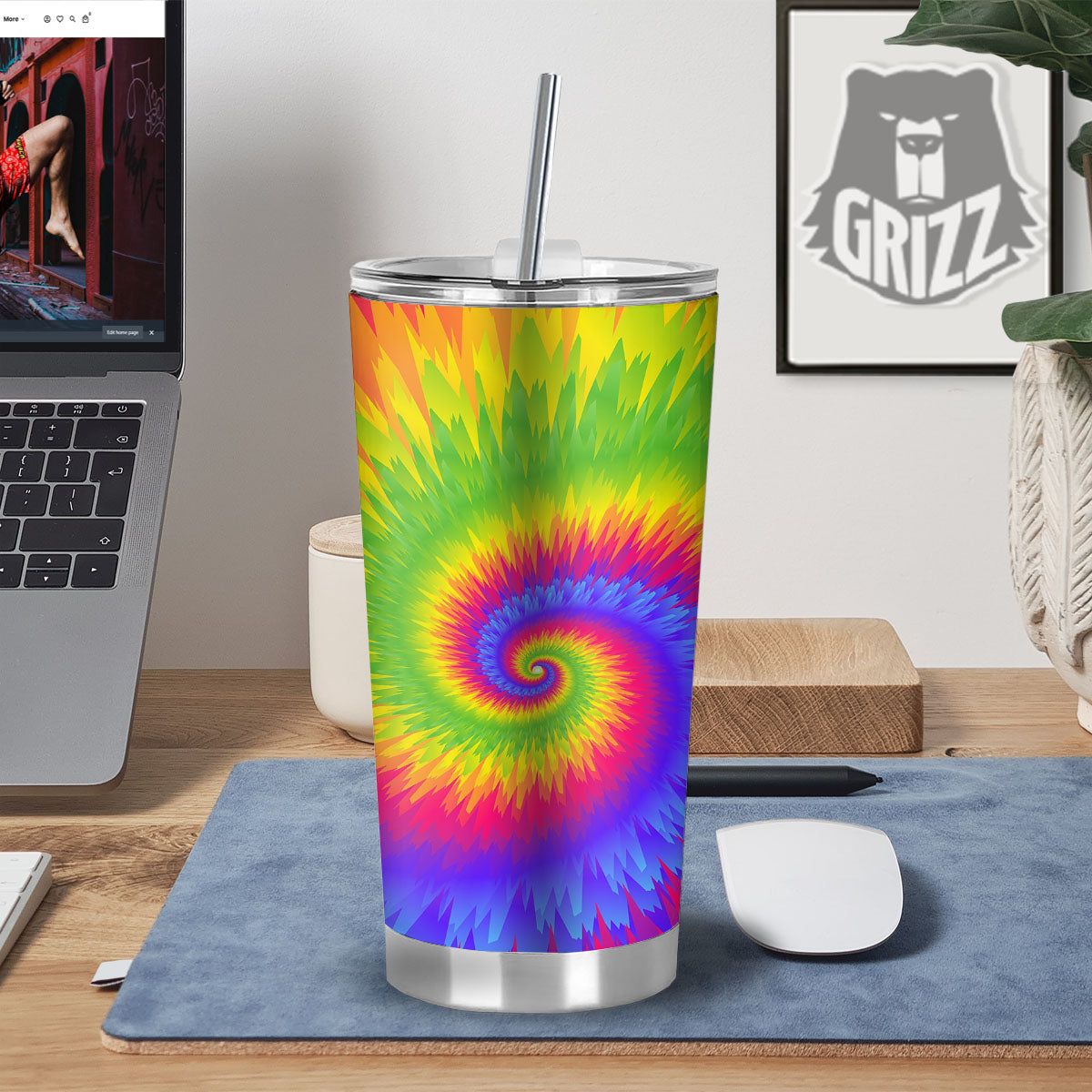 Swirl Rainbow Psychedelic Print Tumbler-grizzshop