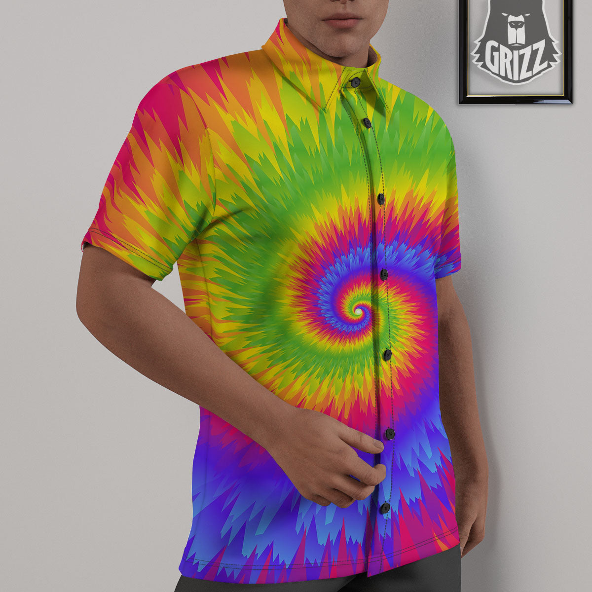 Swirl Rainbow Psychedelic Print Untucked Shirts-grizzshop