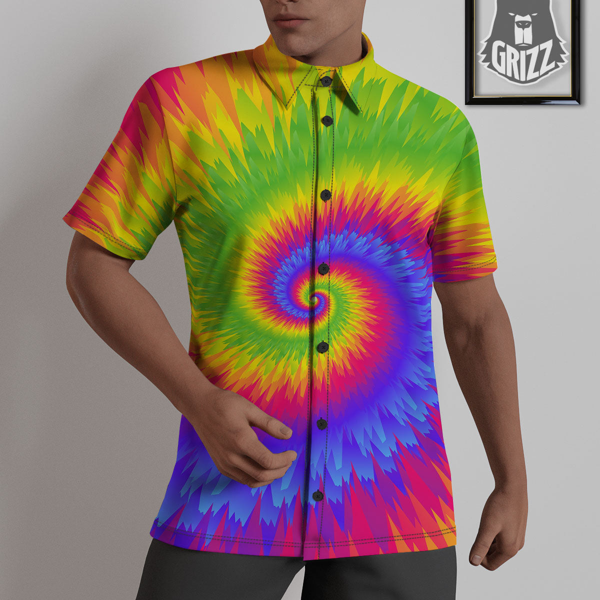 Swirl Rainbow Psychedelic Print Untucked Shirts-grizzshop