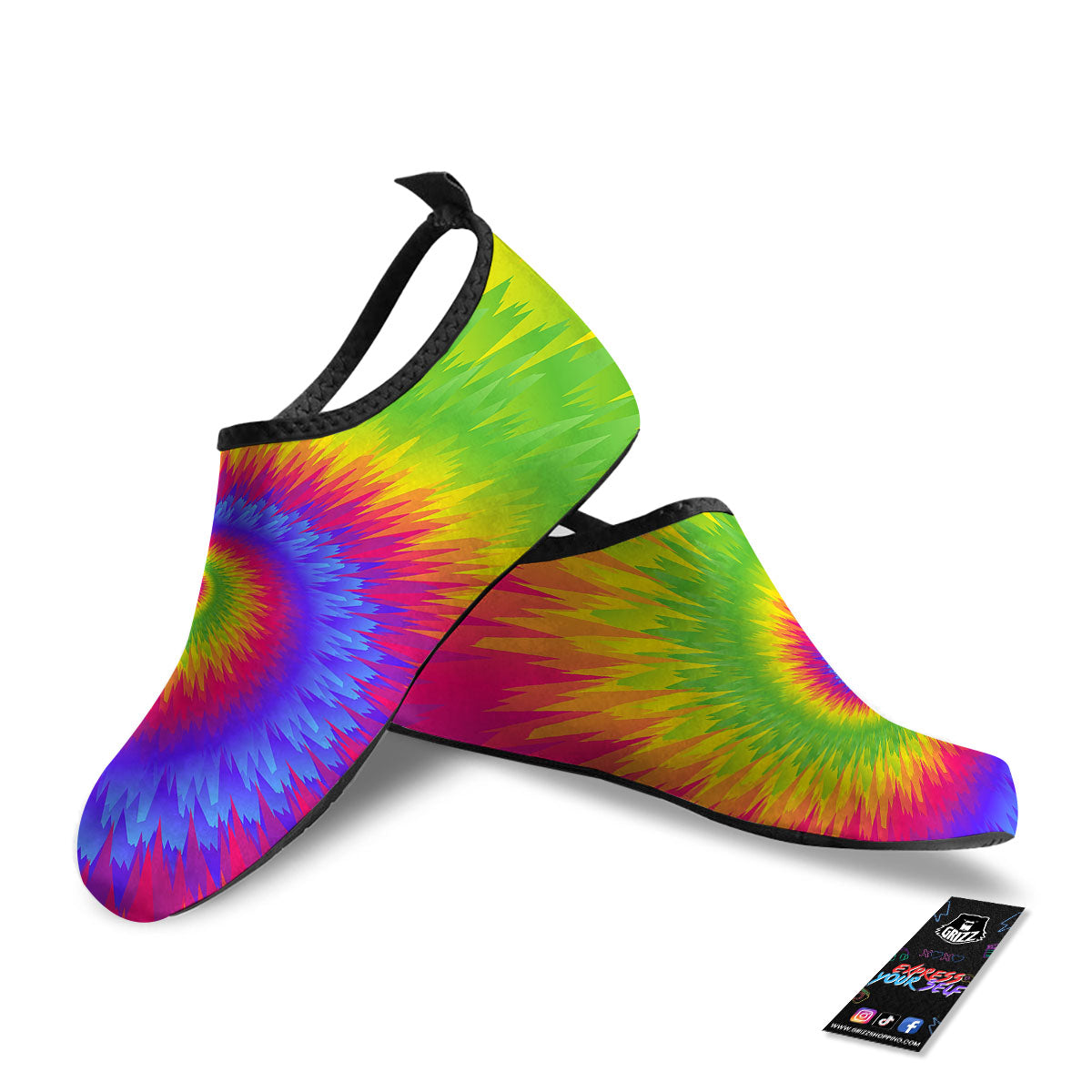Swirl Rainbow Psychedelic Print Water Shoes-grizzshop