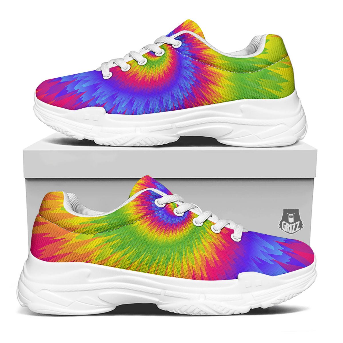 Swirl Rainbow Psychedelic Print White Chunky Shoes-grizzshop