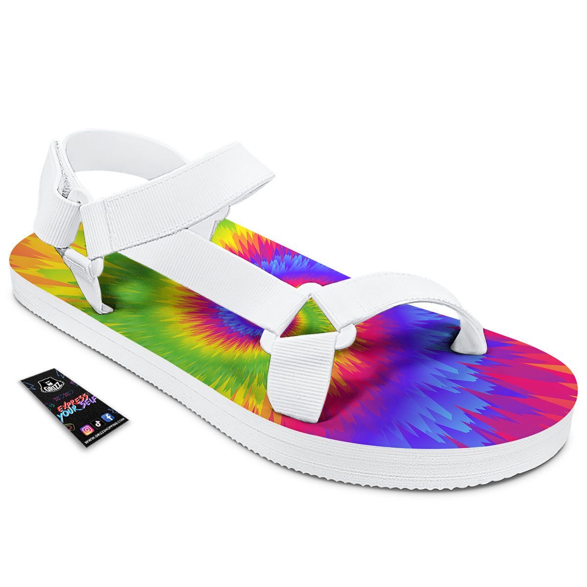Swirl Rainbow Psychedelic Print White Open Toe Sandals-grizzshop