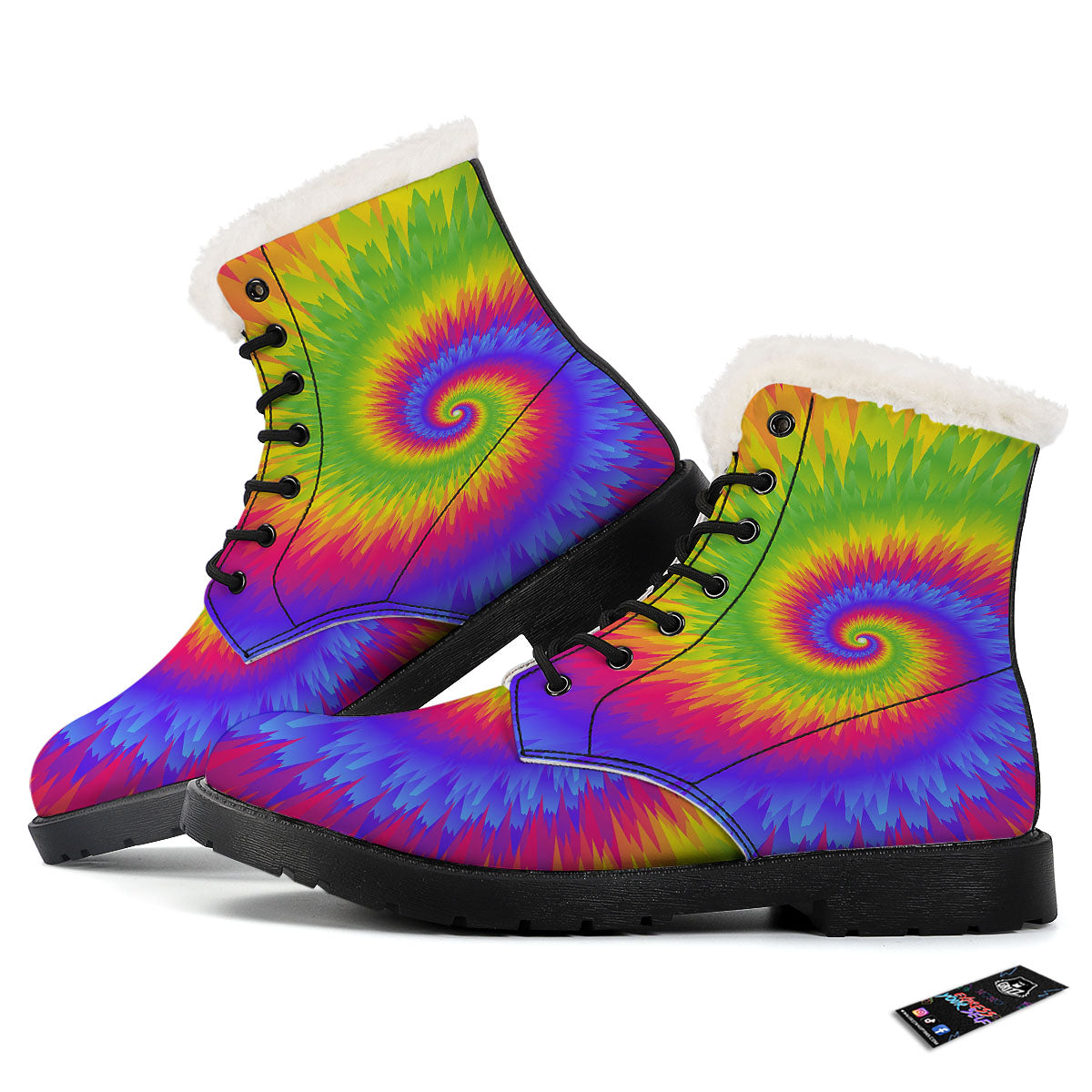 Swirl Rainbow Psychedelic Print Winter Boots-grizzshop