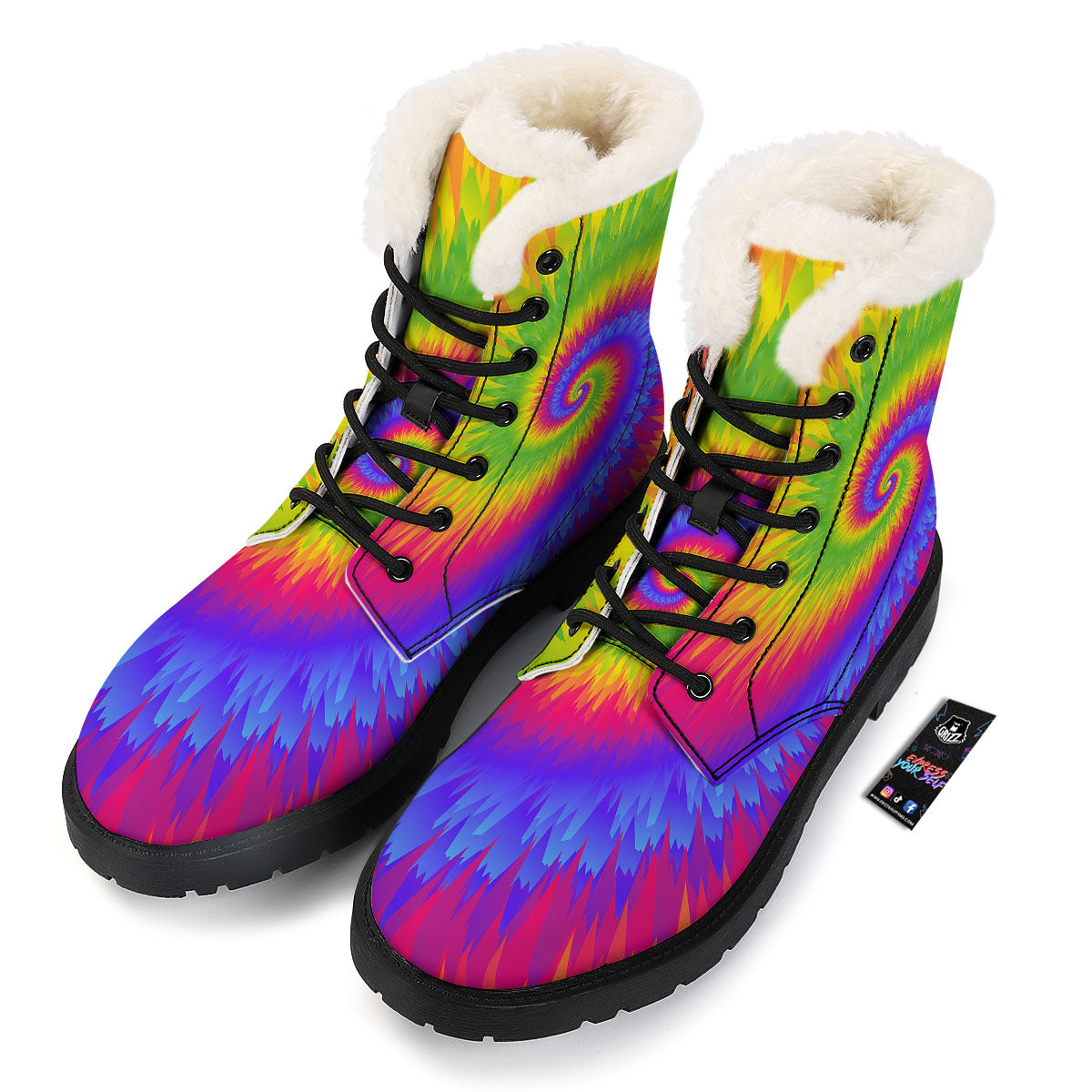 Swirl Rainbow Psychedelic Print Winter Boots-grizzshop