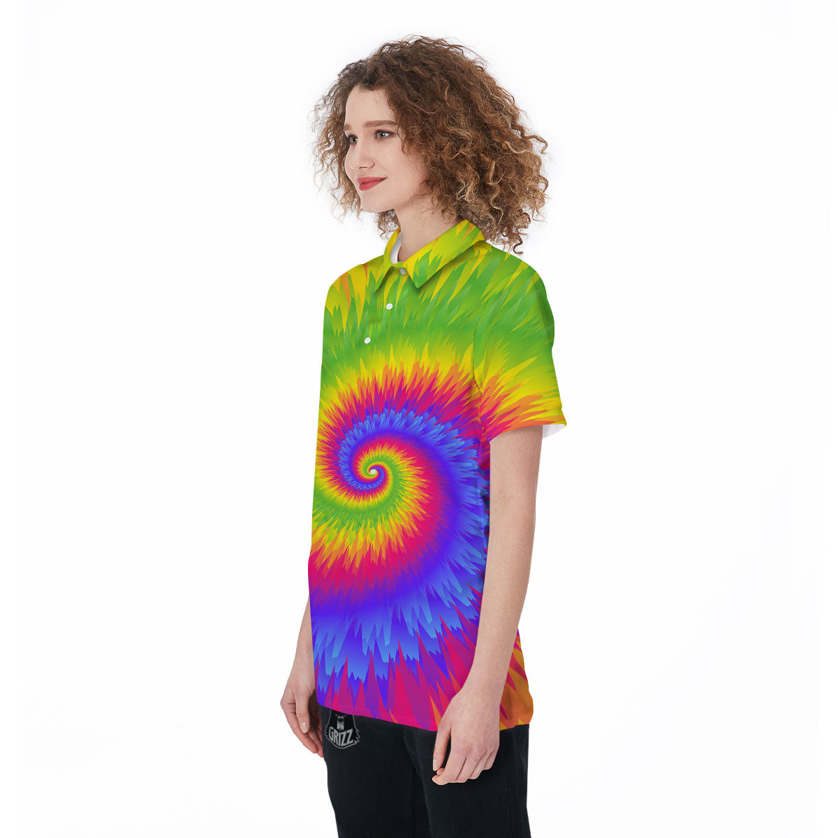 Swirl Rainbow Psychedelic Print Women's Golf Shirts-grizzshop