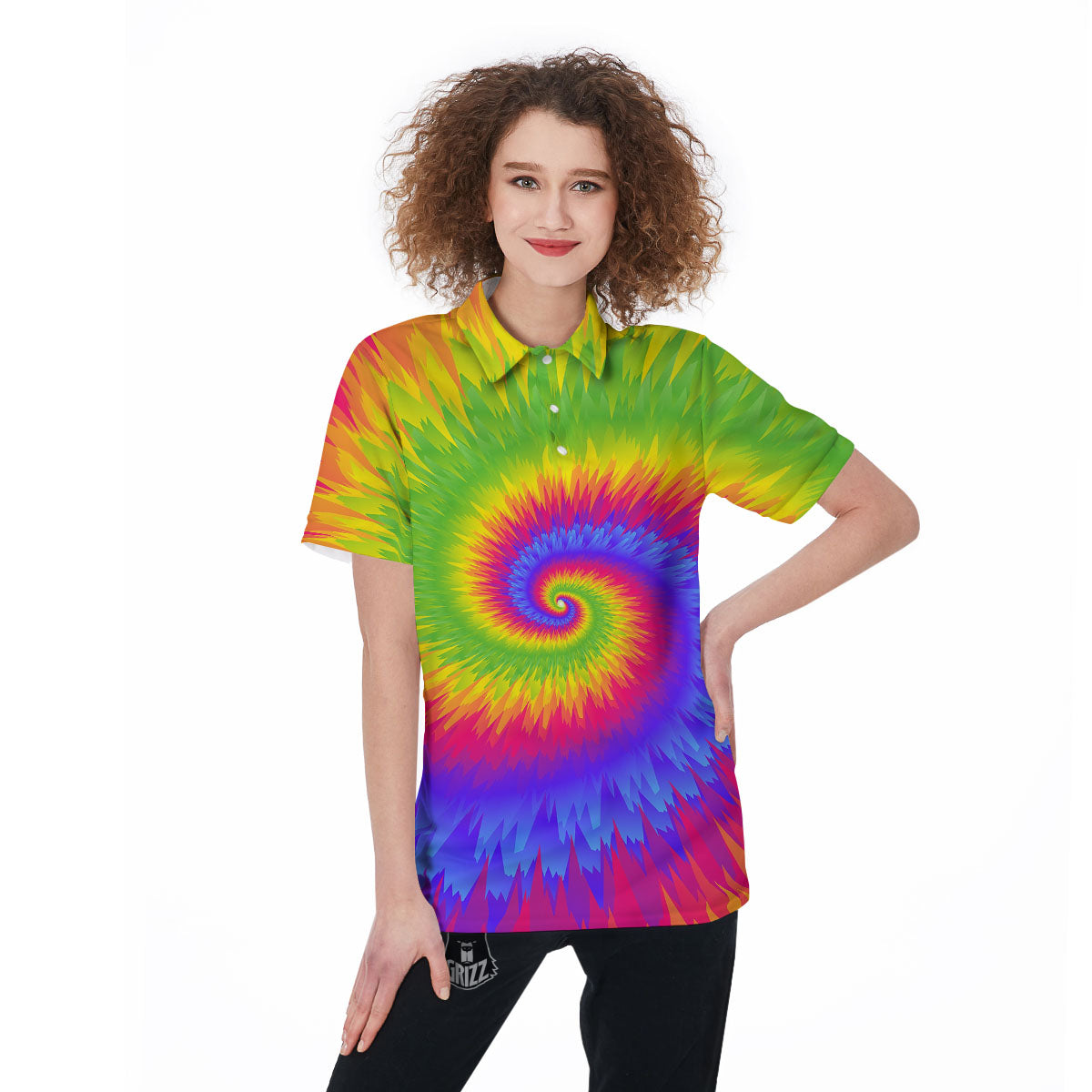 Swirl Rainbow Psychedelic Print Women's Golf Shirts-grizzshop