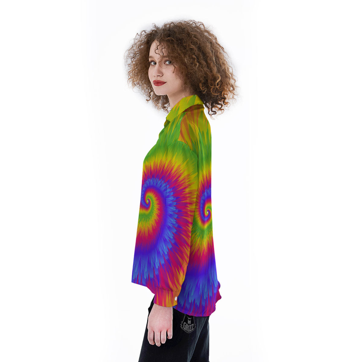 Swirl Rainbow Psychedelic Print Women's Long Sleeve Shirts-grizzshop