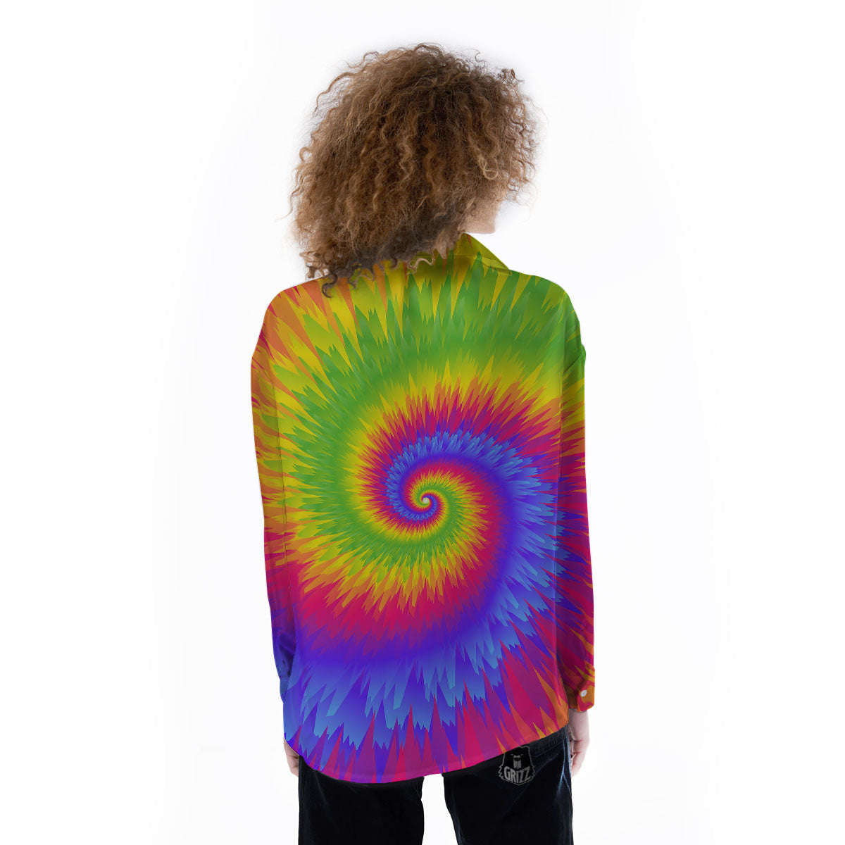Swirl Rainbow Psychedelic Print Women's Long Sleeve Shirts-grizzshop