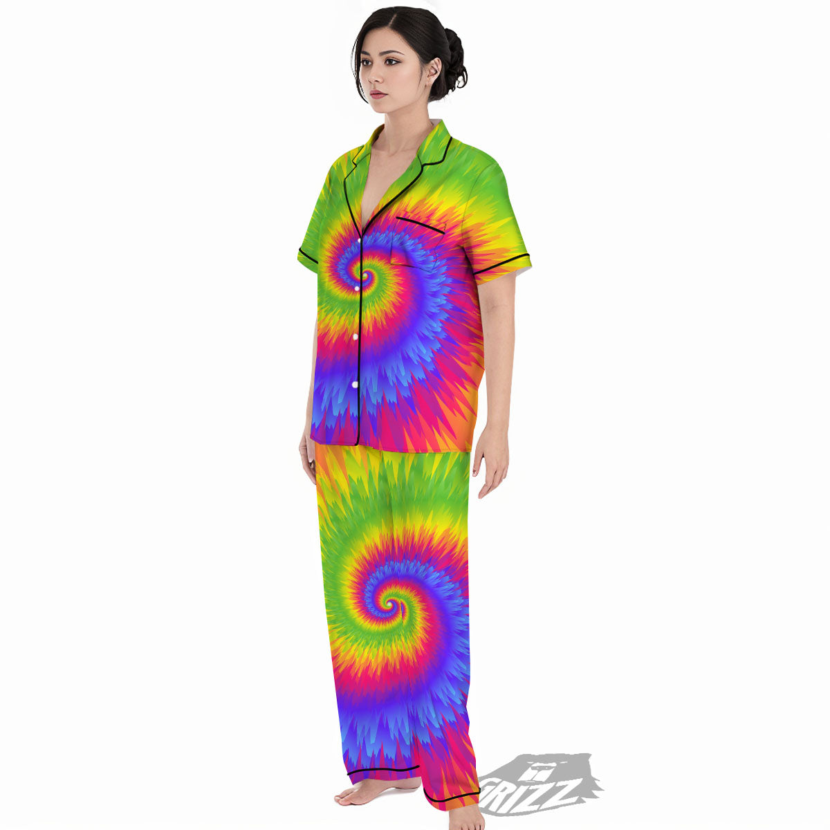 Swirl Rainbow Psychedelic Print Women's Pajamas Set-grizzshop
