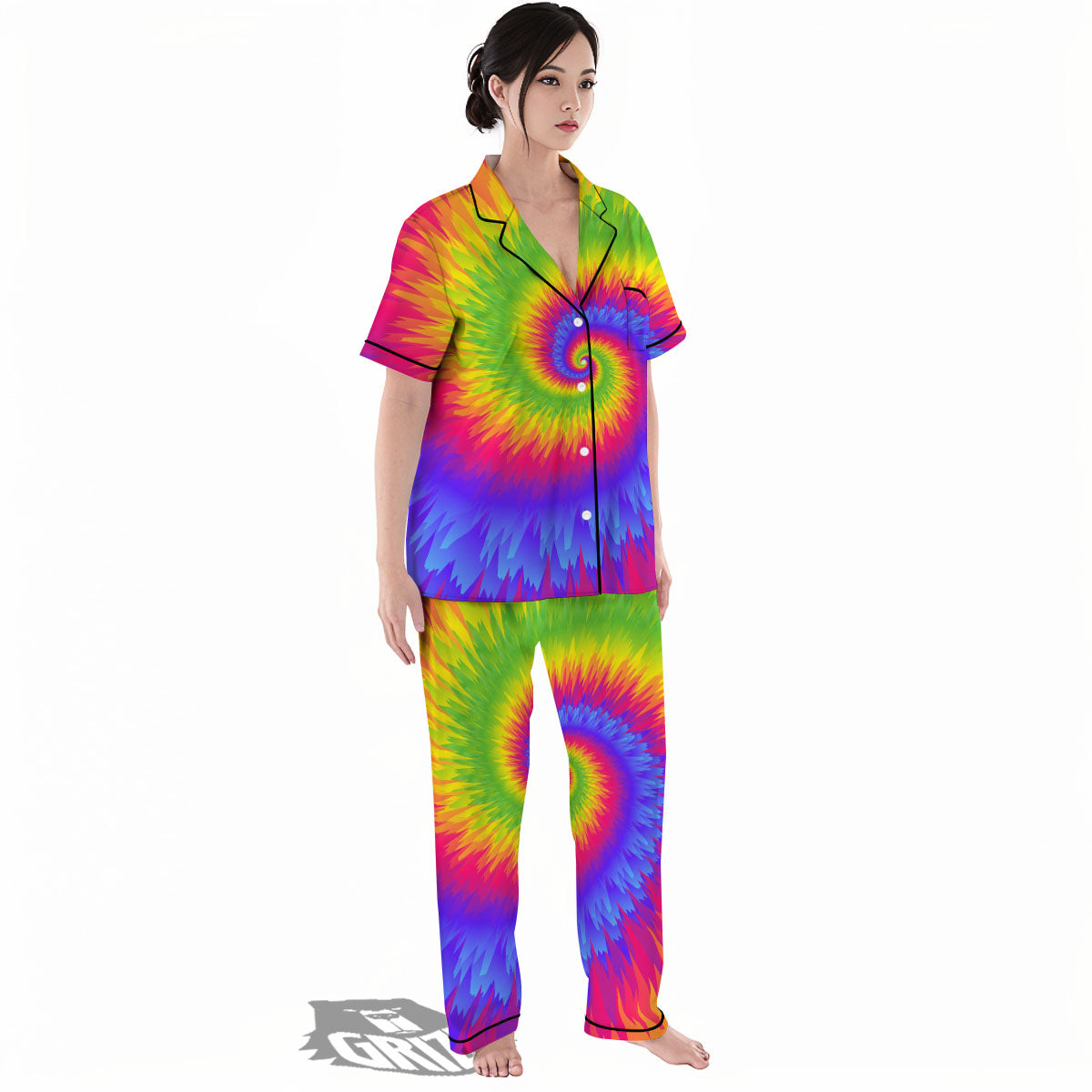 Swirl Rainbow Psychedelic Print Women's Pajamas Set-grizzshop
