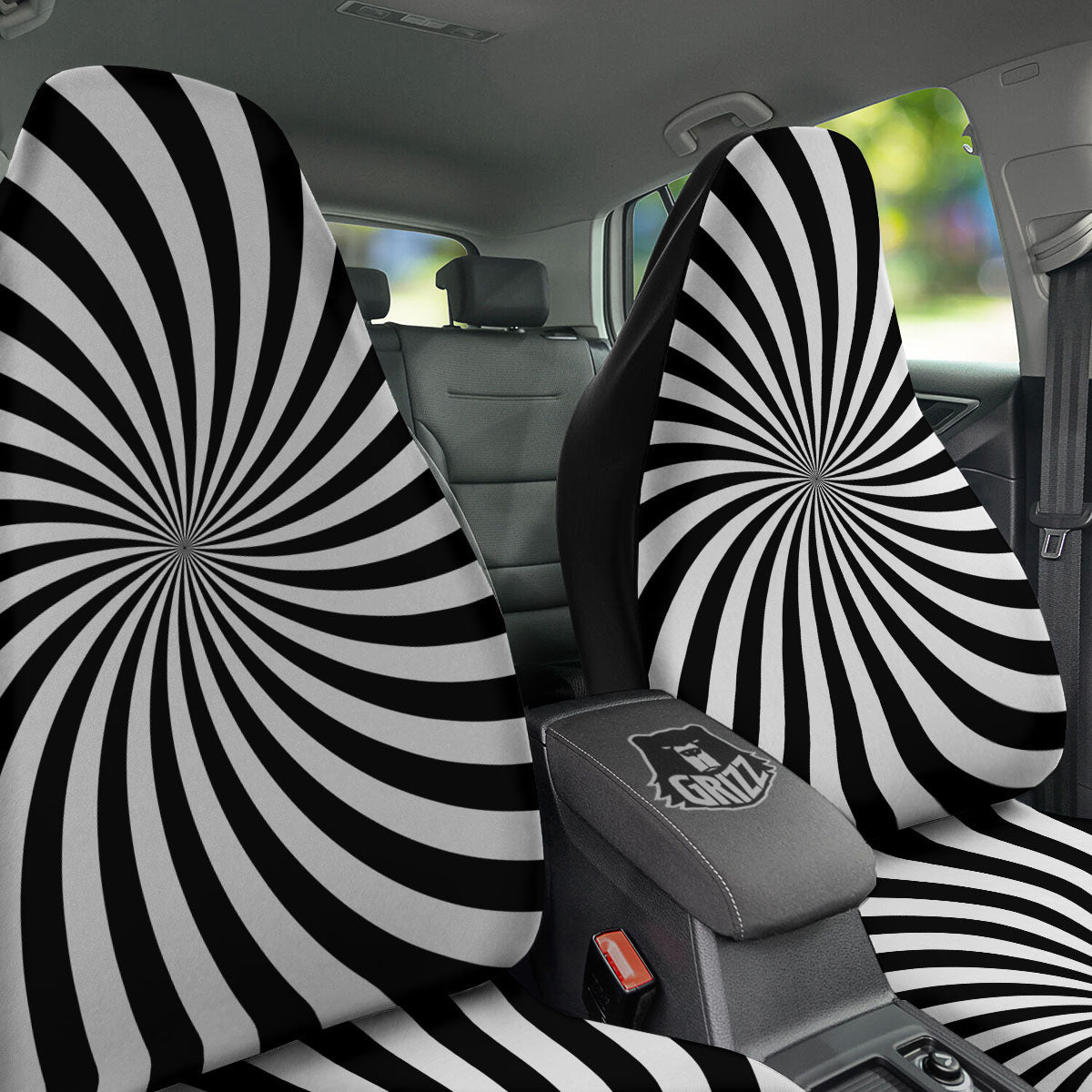 Swirl White And Black Print Car Seat Covers-grizzshop