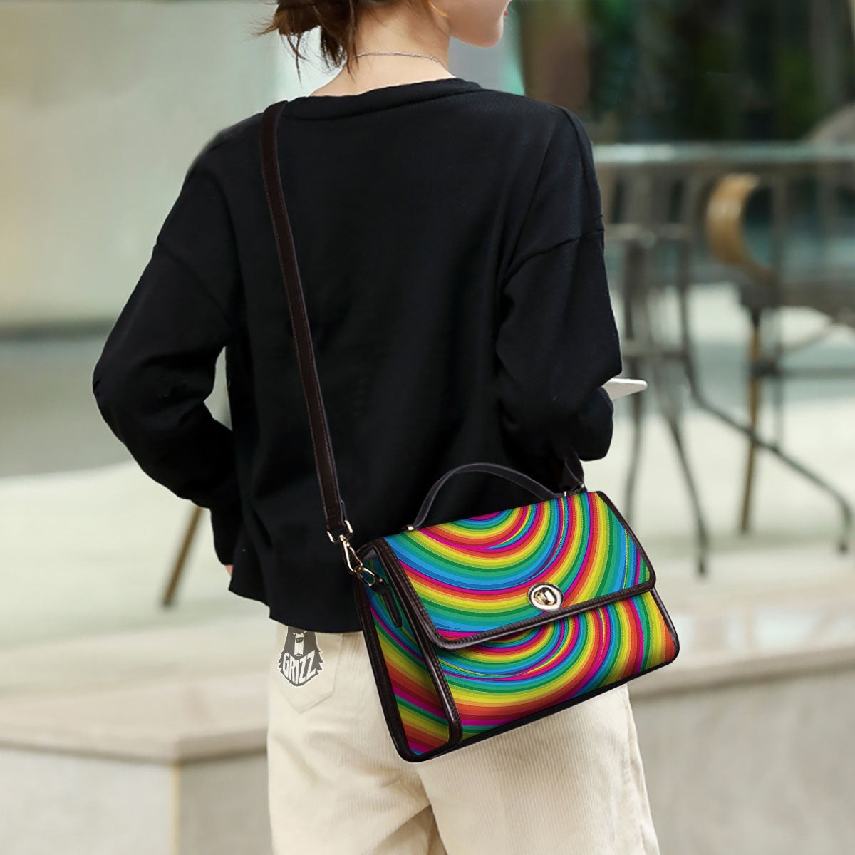 Swirl Candy Rainbow Print Women's Satchel Bag