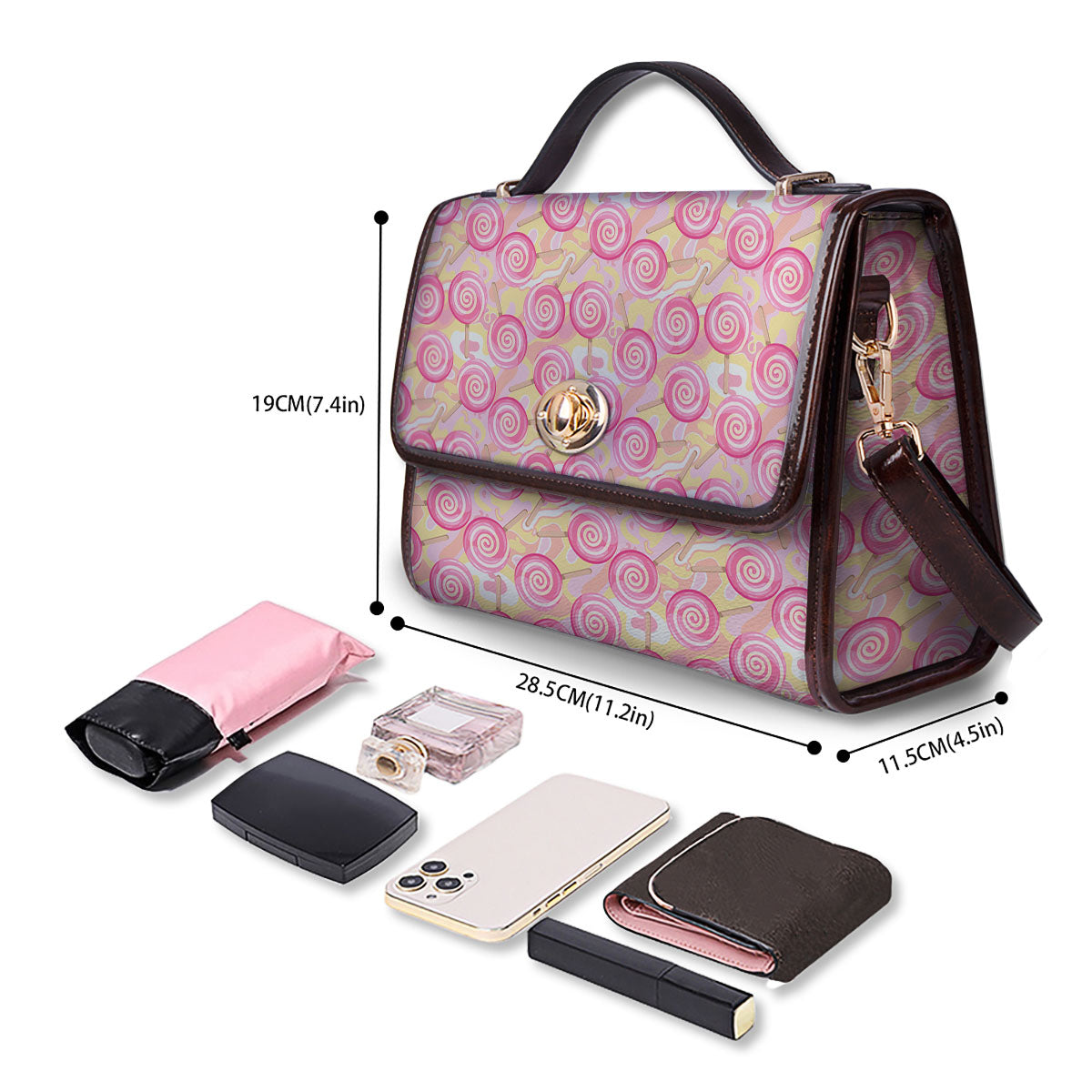 Swirl Pink Lollipop Print Pattern Women's Satchel Bag