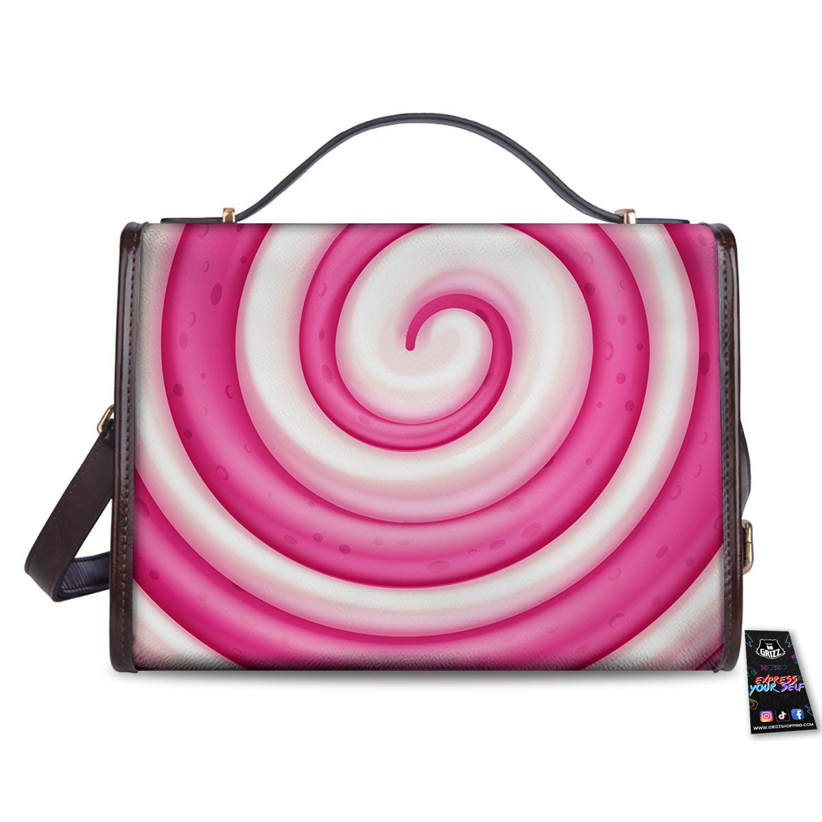 Swirl Pink Lollipop Print Women's Satchel Bag