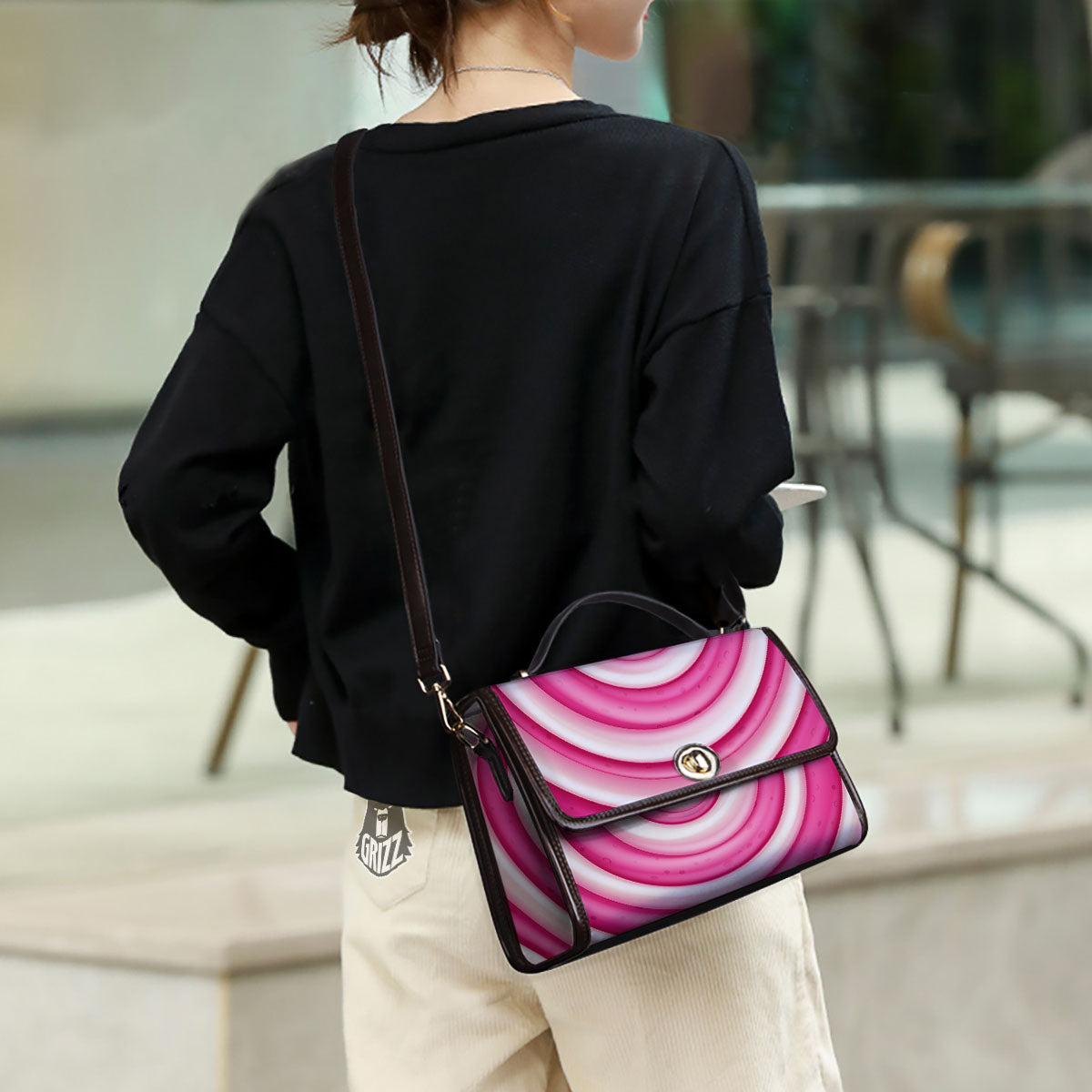 Swirl Pink Lollipop Print Women's Satchel Bag