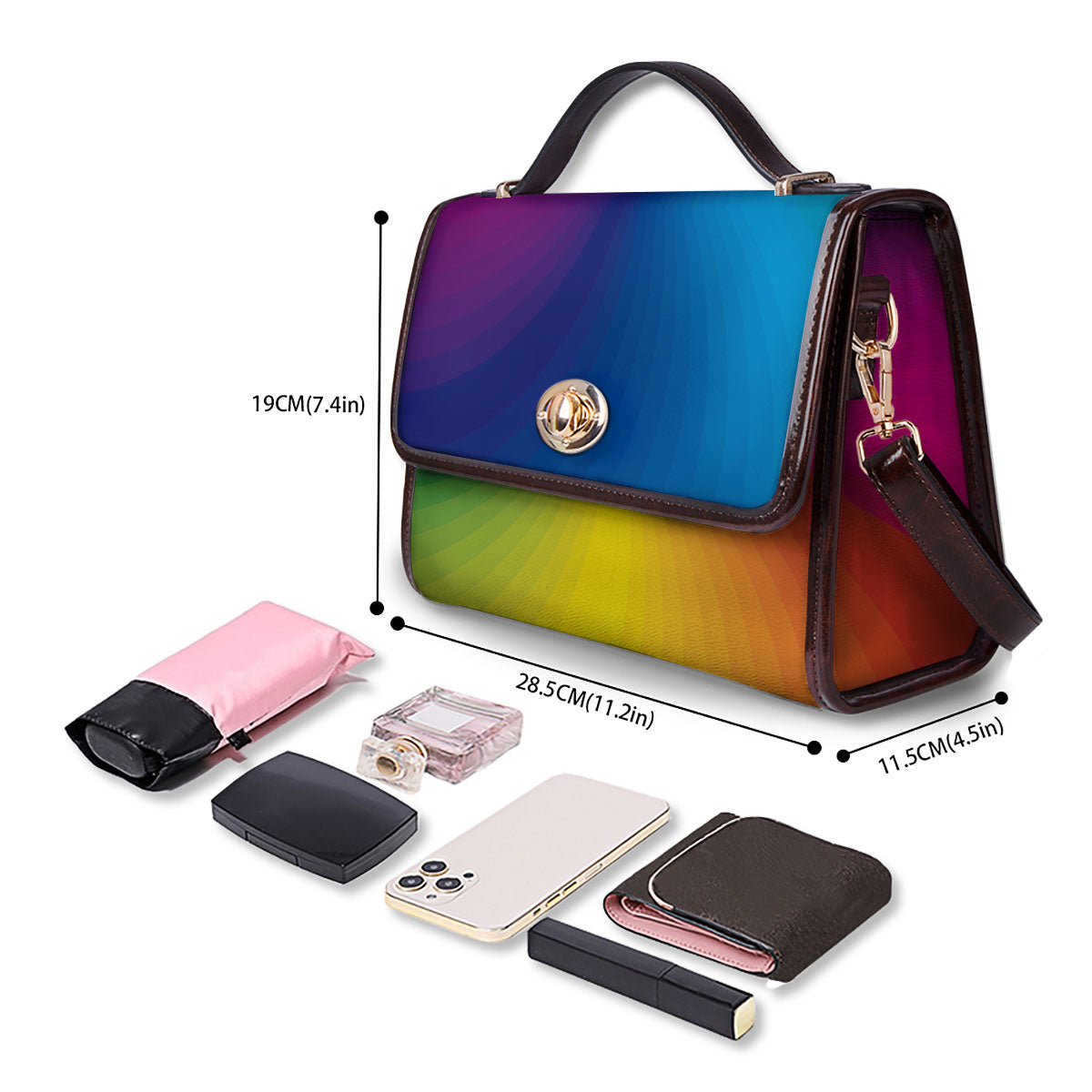 Swirl Rainbow Print Women's Satchel Bag