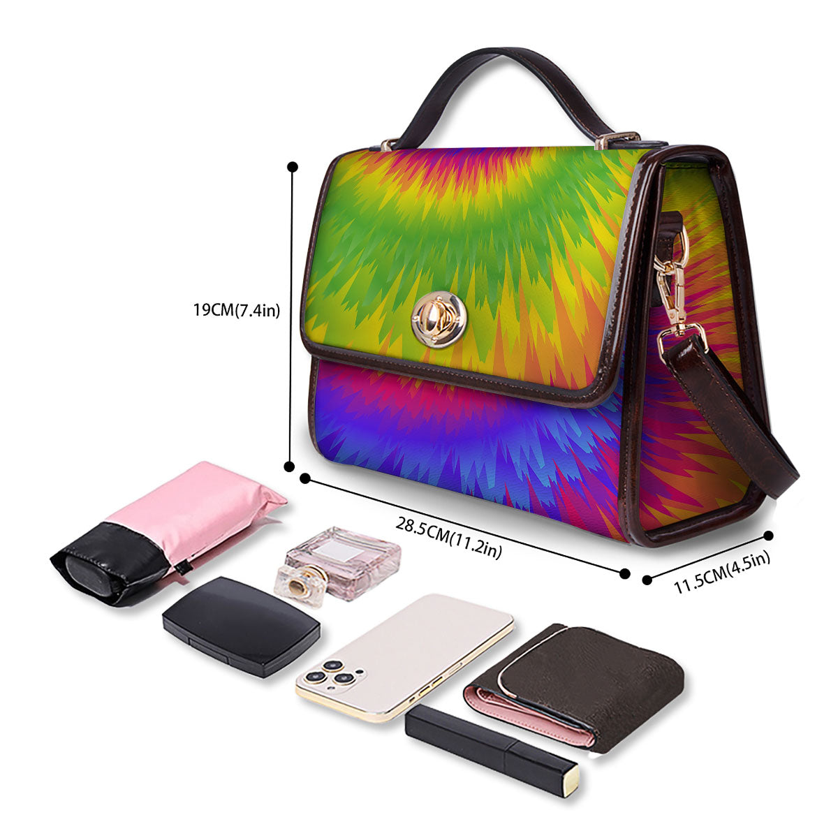 Swirl Rainbow Psychedelic Print Women's Satchel Bag