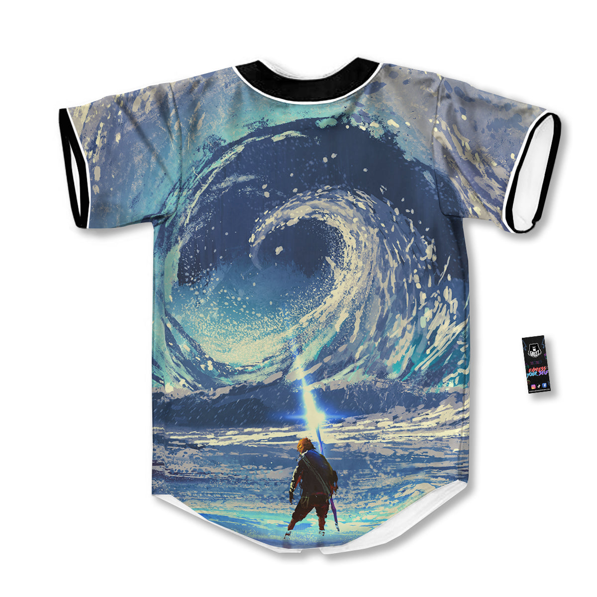 Swirling Sea Watercolor Print Baseball Jersey-grizzshop